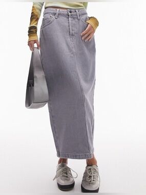 Topshop ASOS Maxi Denim Skirt in Gray